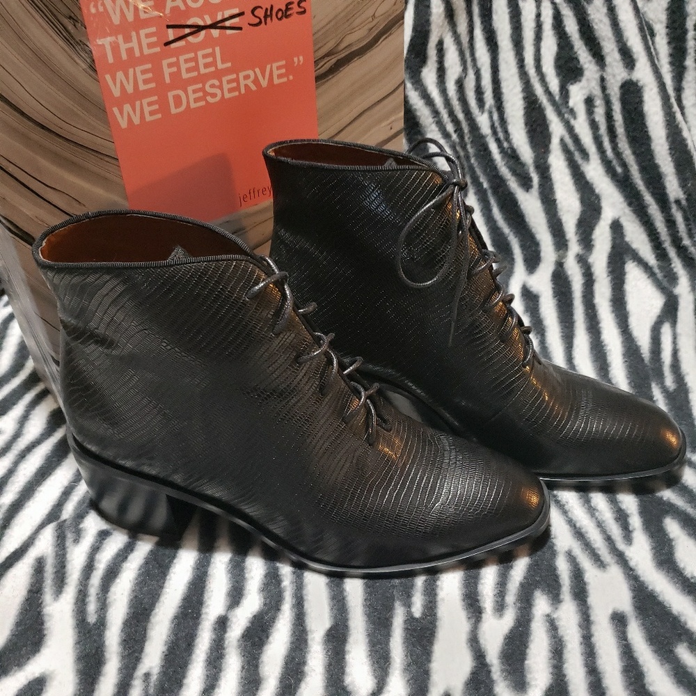 Jeffrey Campbell Black Lace-Up Textured Leather Ankle Boots - Picture 8 of 8